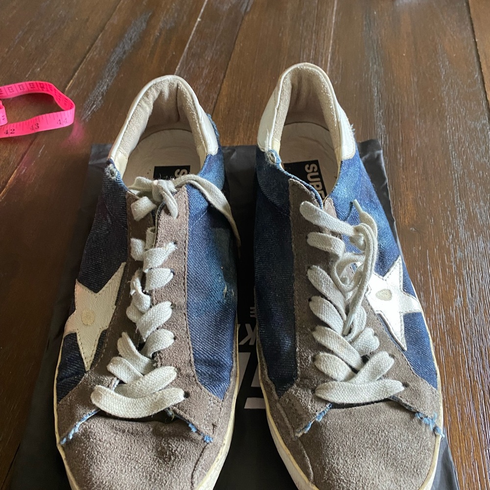 Golden Goose Navy and Beige Star Sneakers